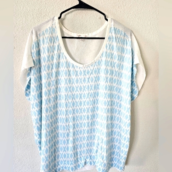 Gap blouse women large short sleeve Geometric pattern blue white flowy… - Picture 1 of 10